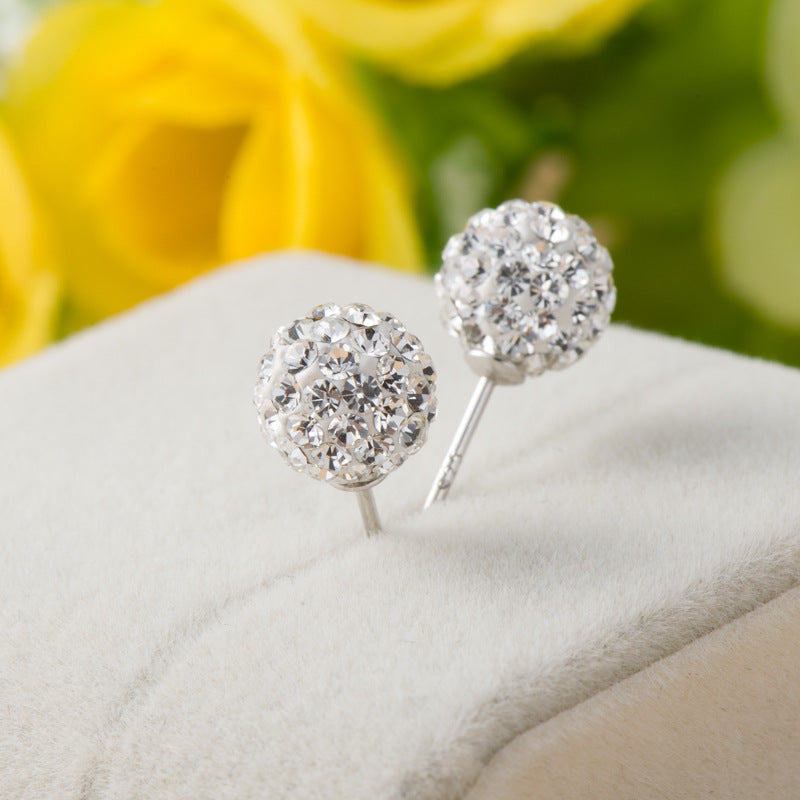 Minimal CZ Pave Ball Women 925 Sterling Sliver Studs Earrings