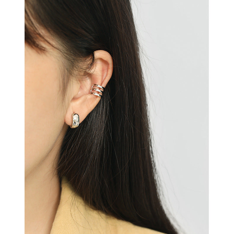 versatile student silver earrings ins niche extremely simple light face round S925 pure silver earrings ear buckle for women