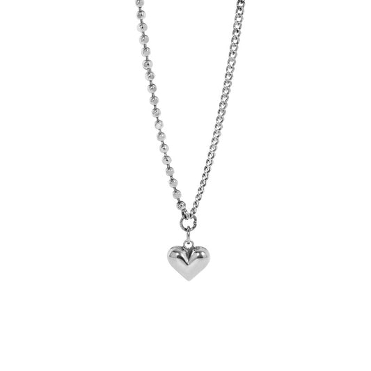 Mindful Asymmetry Chain Love Heart 925 Sterling Silver Necklace