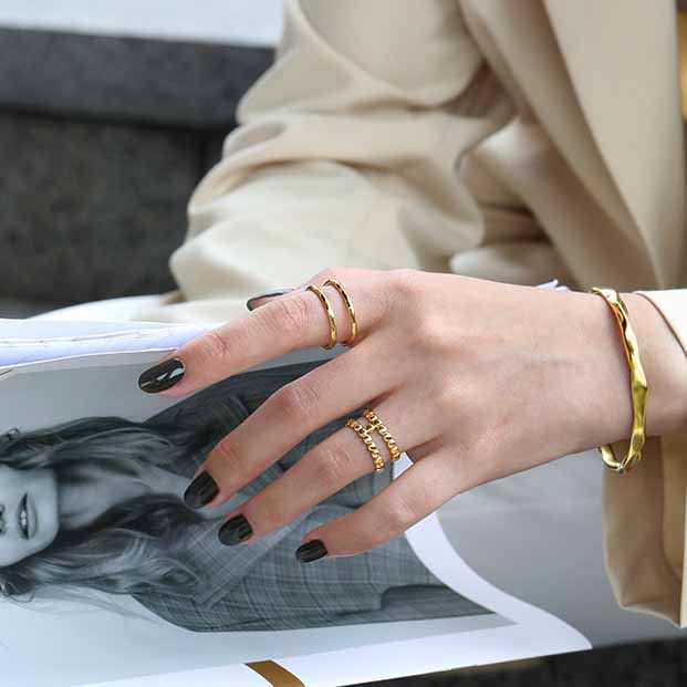 Modern Beads Double Layer H 925 Sterling Silver Adjustable Ring