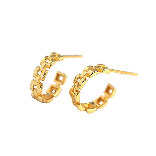 Modern Watchband C Shape 925 Sterling Silver Stud Earrings