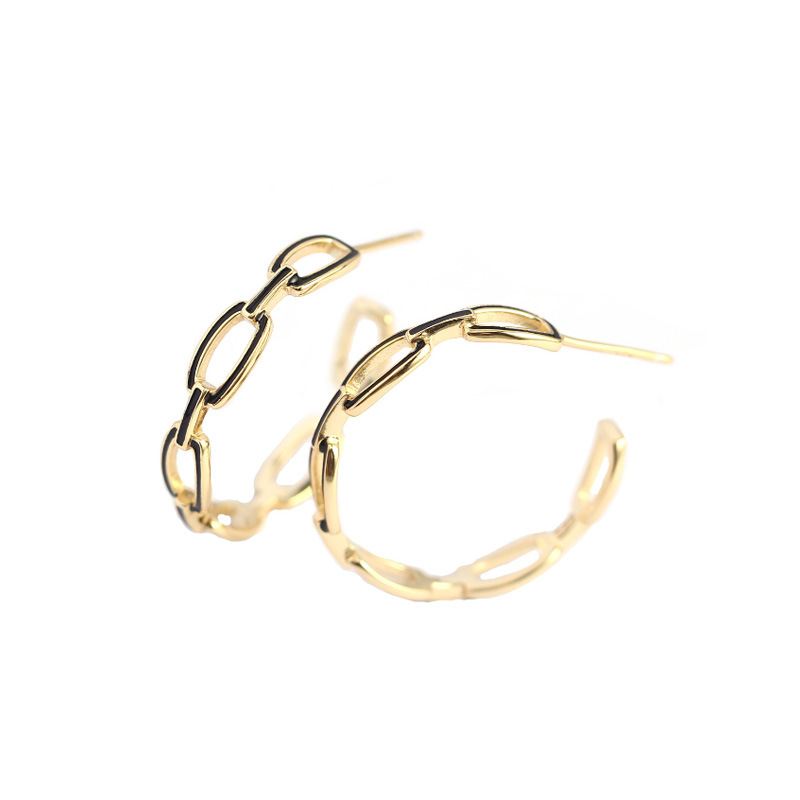 Simple Geometry Hollow Chain C Shape 925 Sterling Silver Hoop Earrings