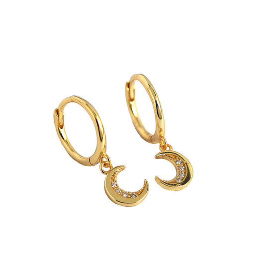 Mindful CZ Crescent Moon 925 Sterling Silver Hoop Earrings