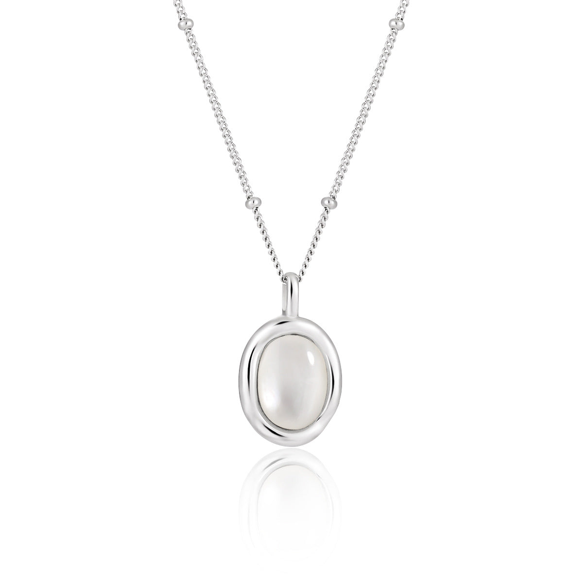 Women Simple Oval Natural White Shell 925 Sterling Silver Necklace