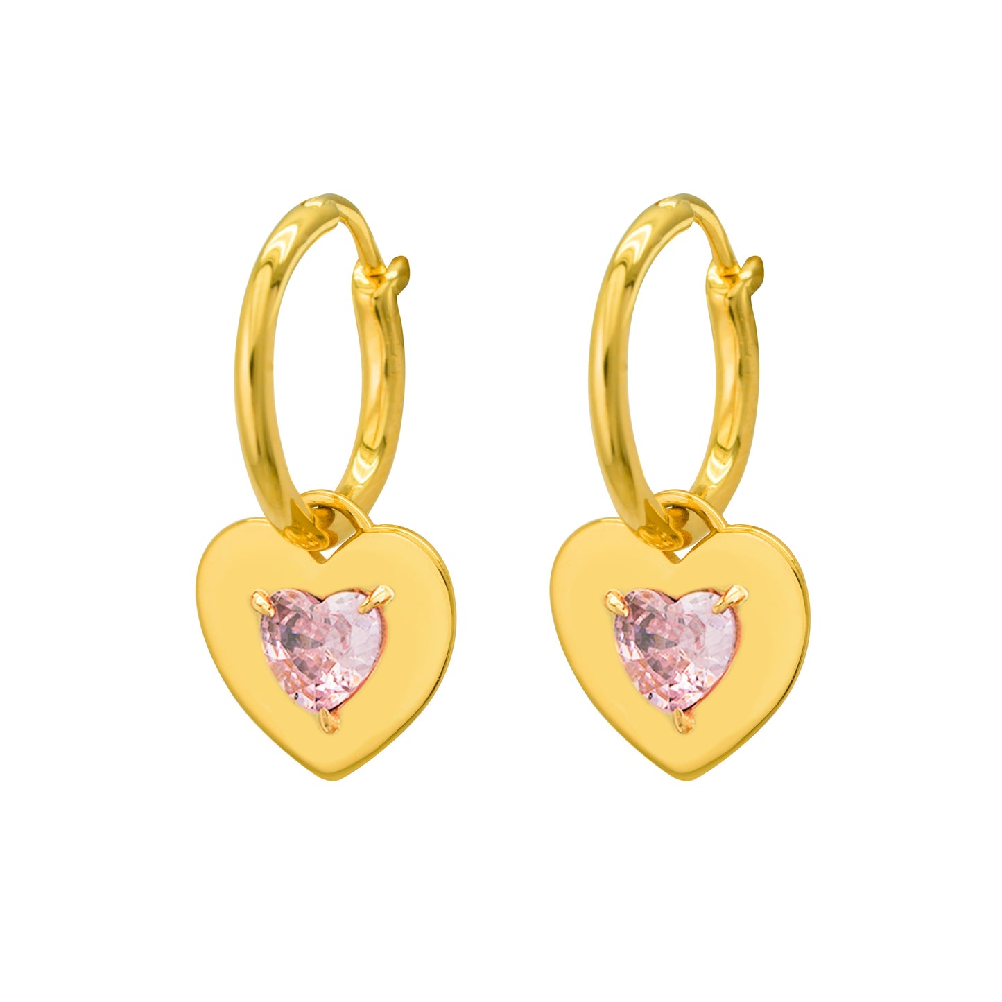 Mindful Two Sides wearing styles Pink CZ Heart Love 925 Sterling Silver Hoop Earrings
