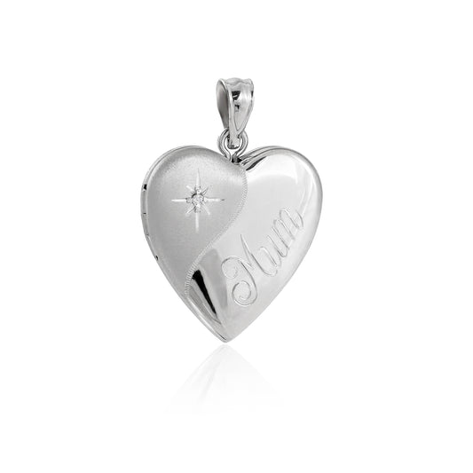 Motner's Day CZ Star Heart 925 Sterling Silver Locket Necklace Pendant