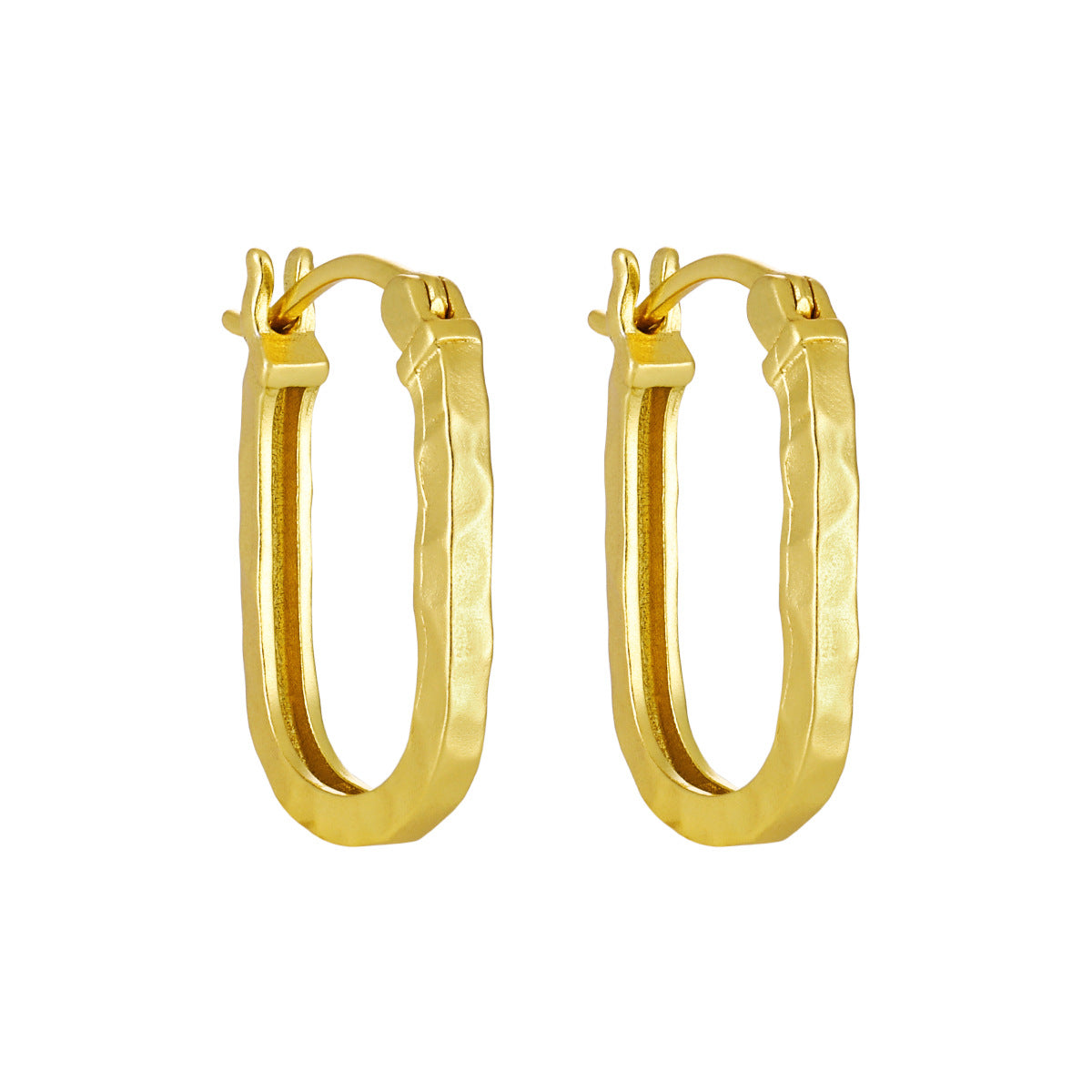 Classic Irregular Carved U Shape 925 Sterling Silver Hoop Earrings