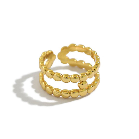 Modern Beads Double Layer H 925 Sterling Silver Adjustable Ring