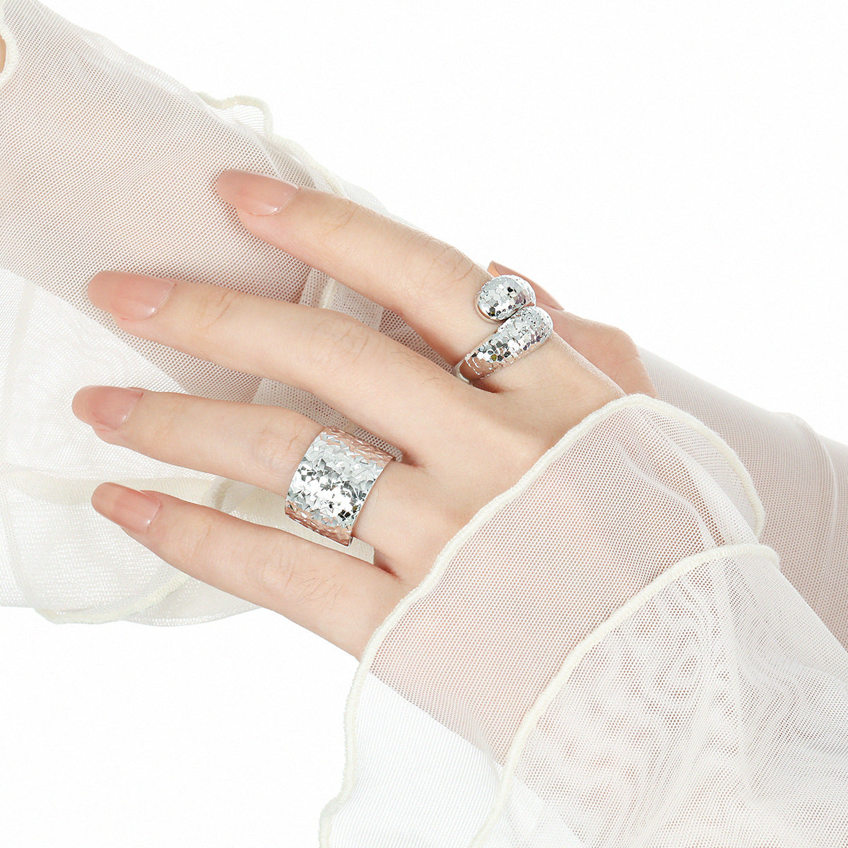 Fashion Hamme Paint 925 Sterling Silver Adjustable Ring