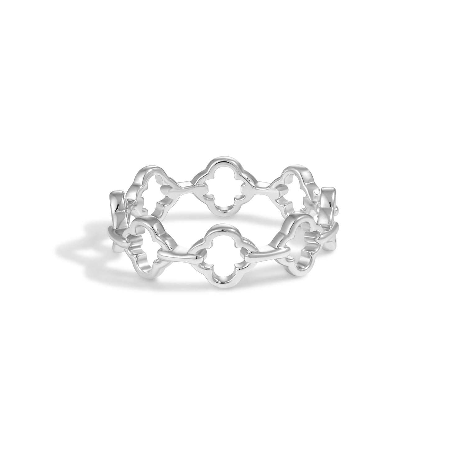 Women Gift Hollow Four Leaf Clover 925 Sterling Silver Adjustable Ring