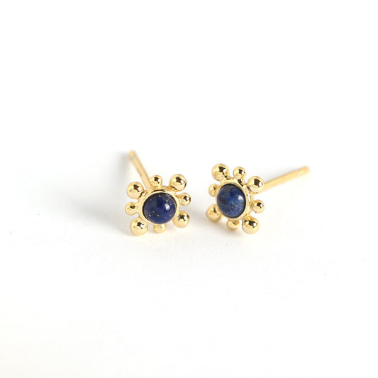 Geometry Blue Natural Lpis Lazuli Sun 925 Sterling Silver Stud Earrings