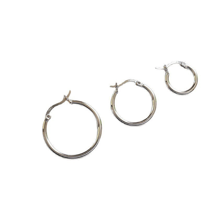 Minimal geometric hollow circular rings S925 pure silver earrings