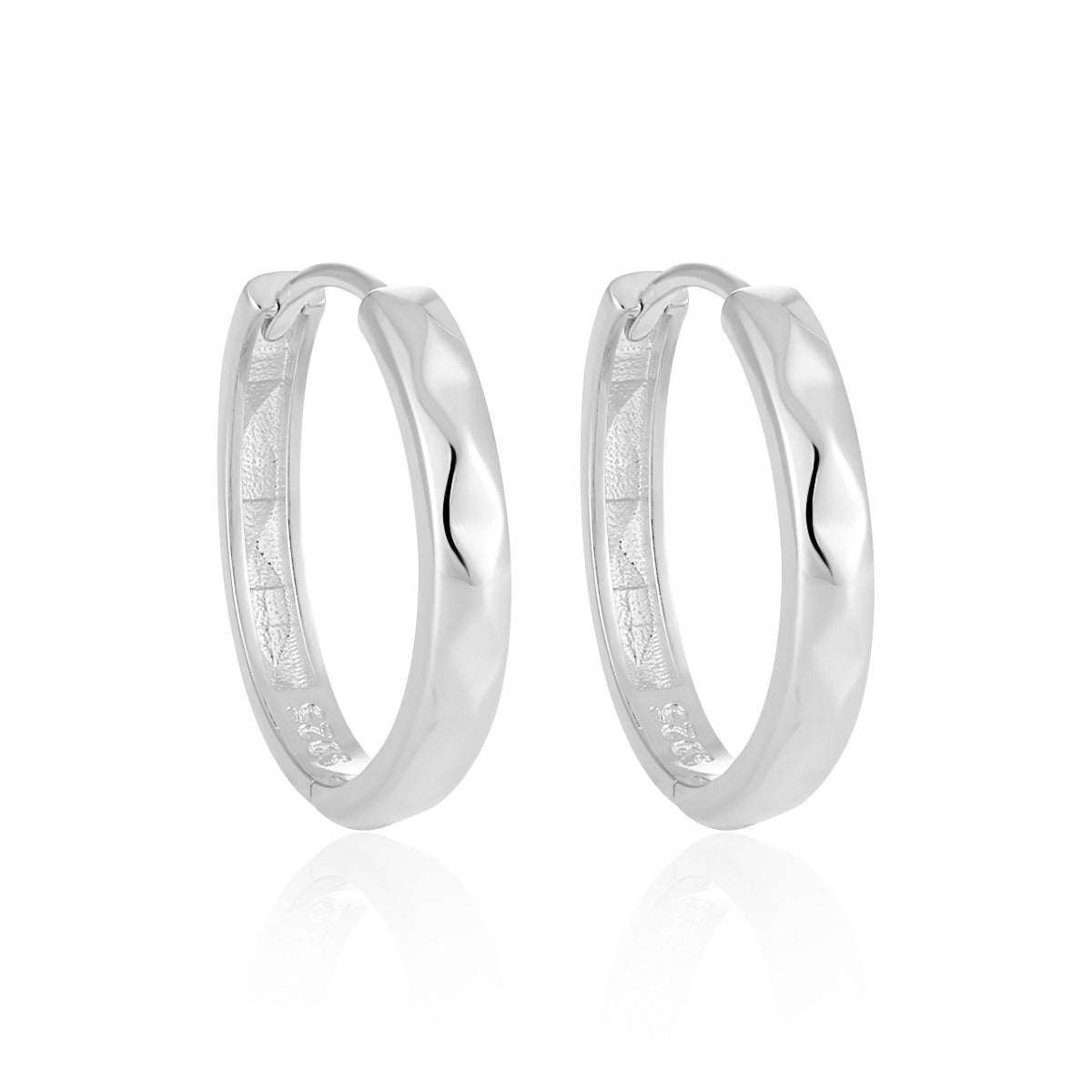 Office Causal Rhombus Carved 925 Sterling Silver Hoop Earrings