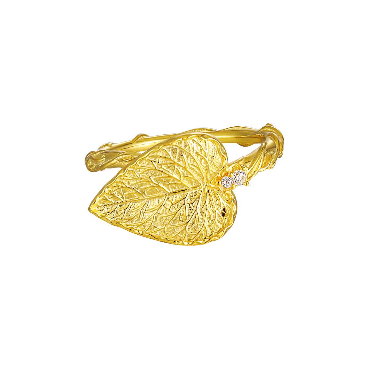 Mindful Big Leaf 925 Sterling Silver Adjustable Twisted Ring