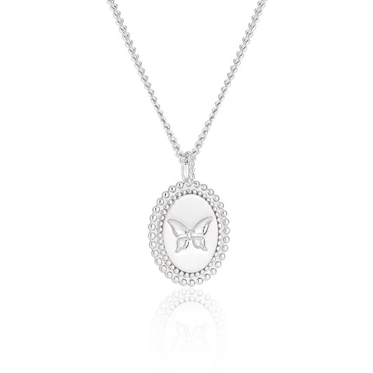Anniversary Oval Butterfly Oval Signet 925 Sterling Silver Necklace