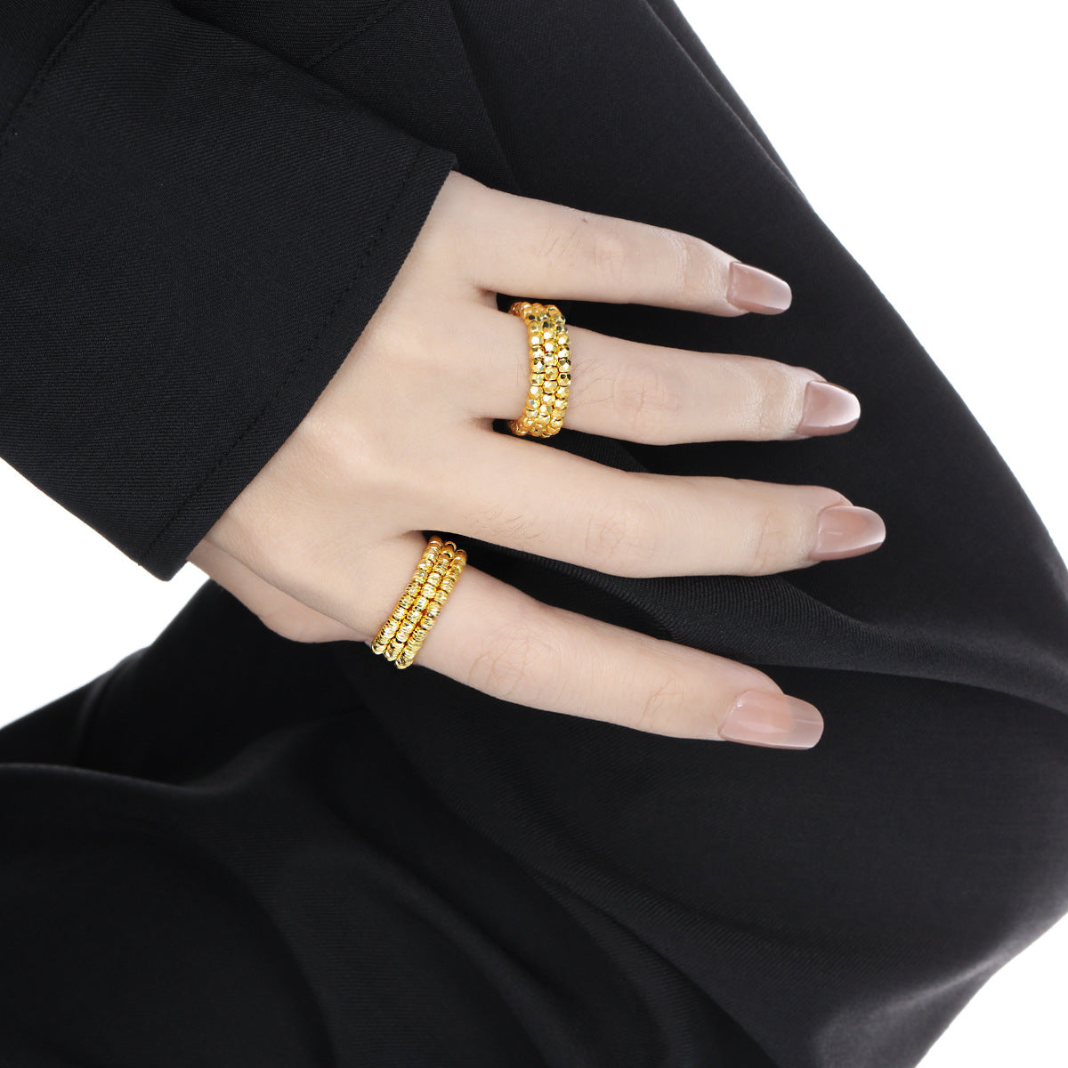 Fashion Irregular Triple Layers Rhombus Beads 925 Sterling Silver Adjustable Ring