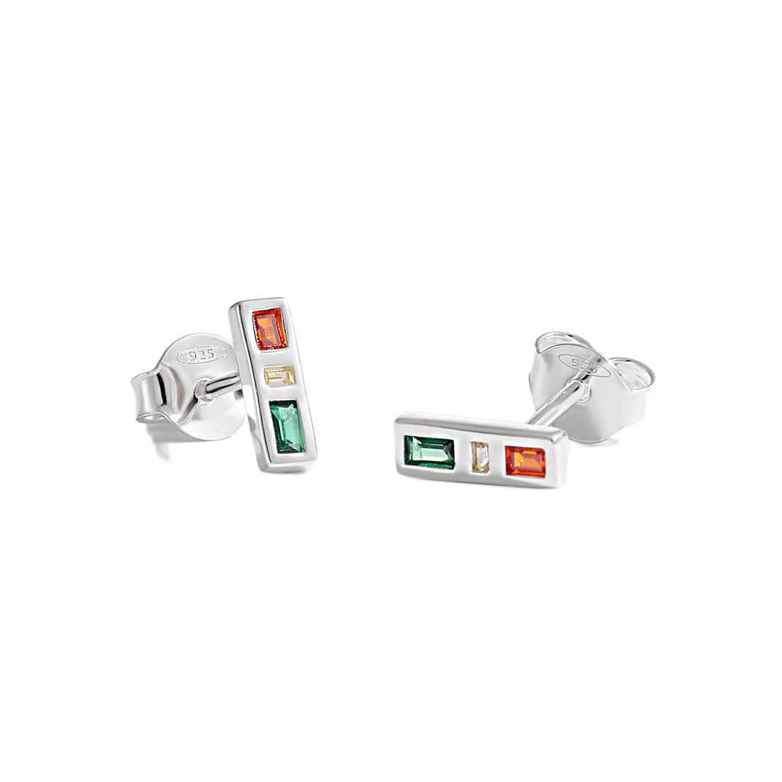 New Green Red Yellow CZ Traffic Light  925 Sterling Silver Stud Earrings