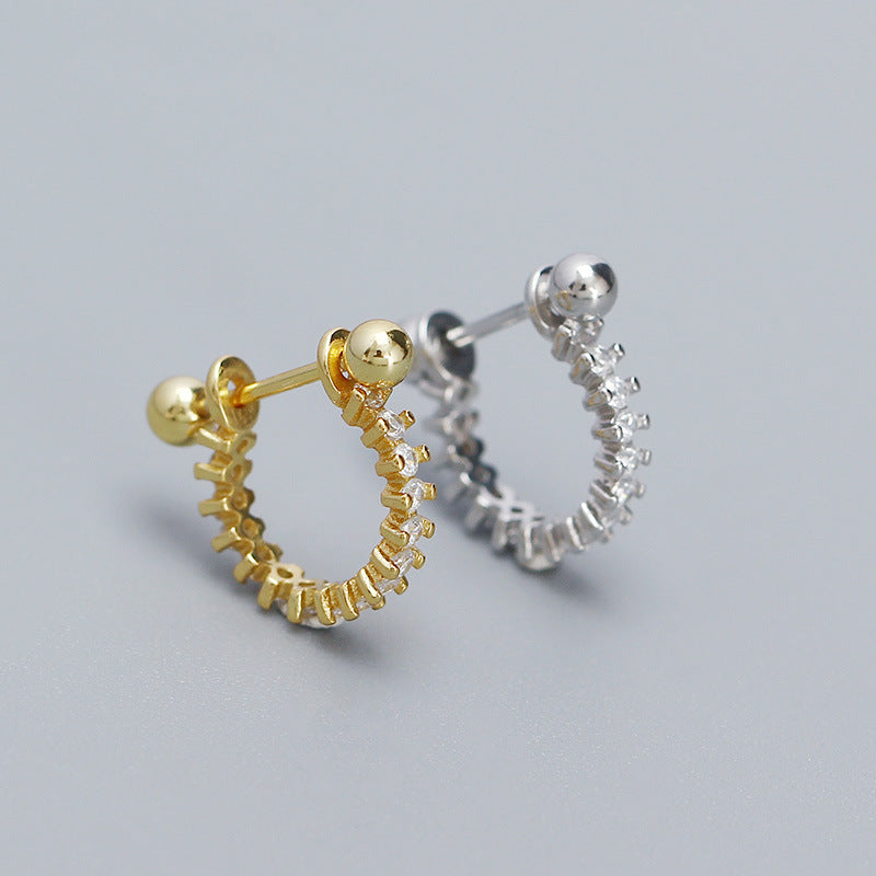 Classic Shining CZ Irregular Rivet 925 Sterling Silver Hoop Earring (Single)