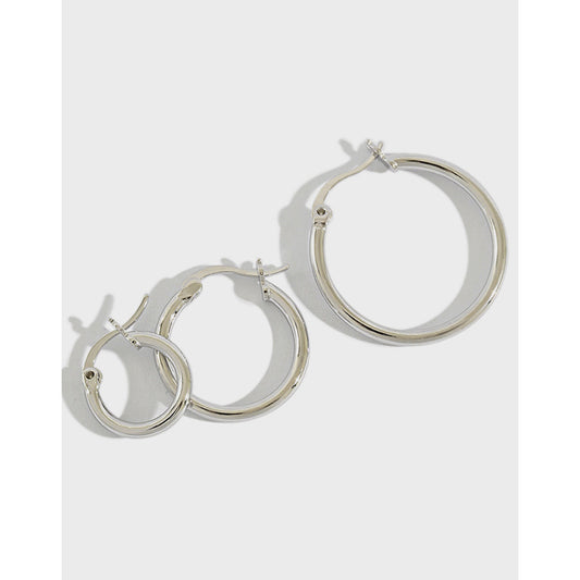 Minimal geometric hollow circular rings S925 pure silver earrings