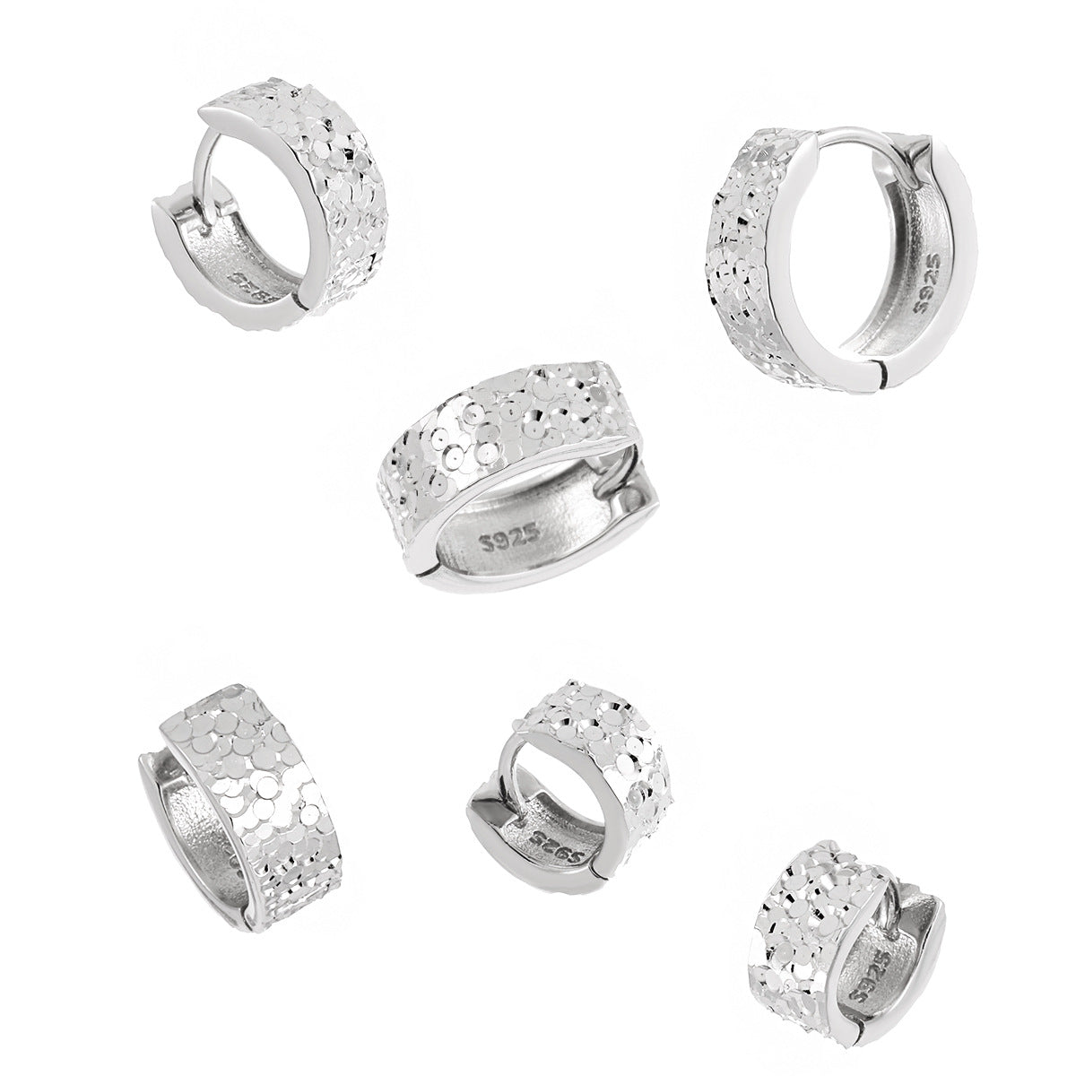 Office Mini Scale Carved 925 Sterling Silver Hoop Earrings