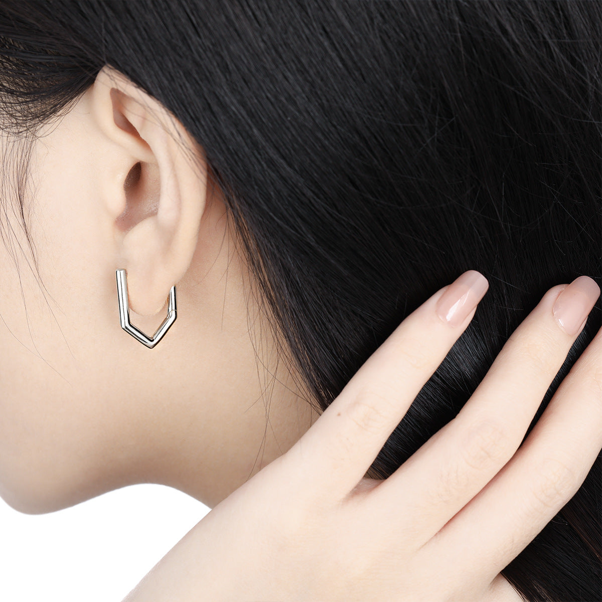 Office CZ Geometry Pentagon 925 Sterling Silver Hoop Earrings