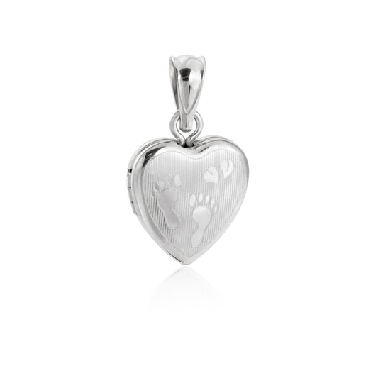Cute Children Footprint Heart 925 Sterling Silver Locket Necklace Pendant