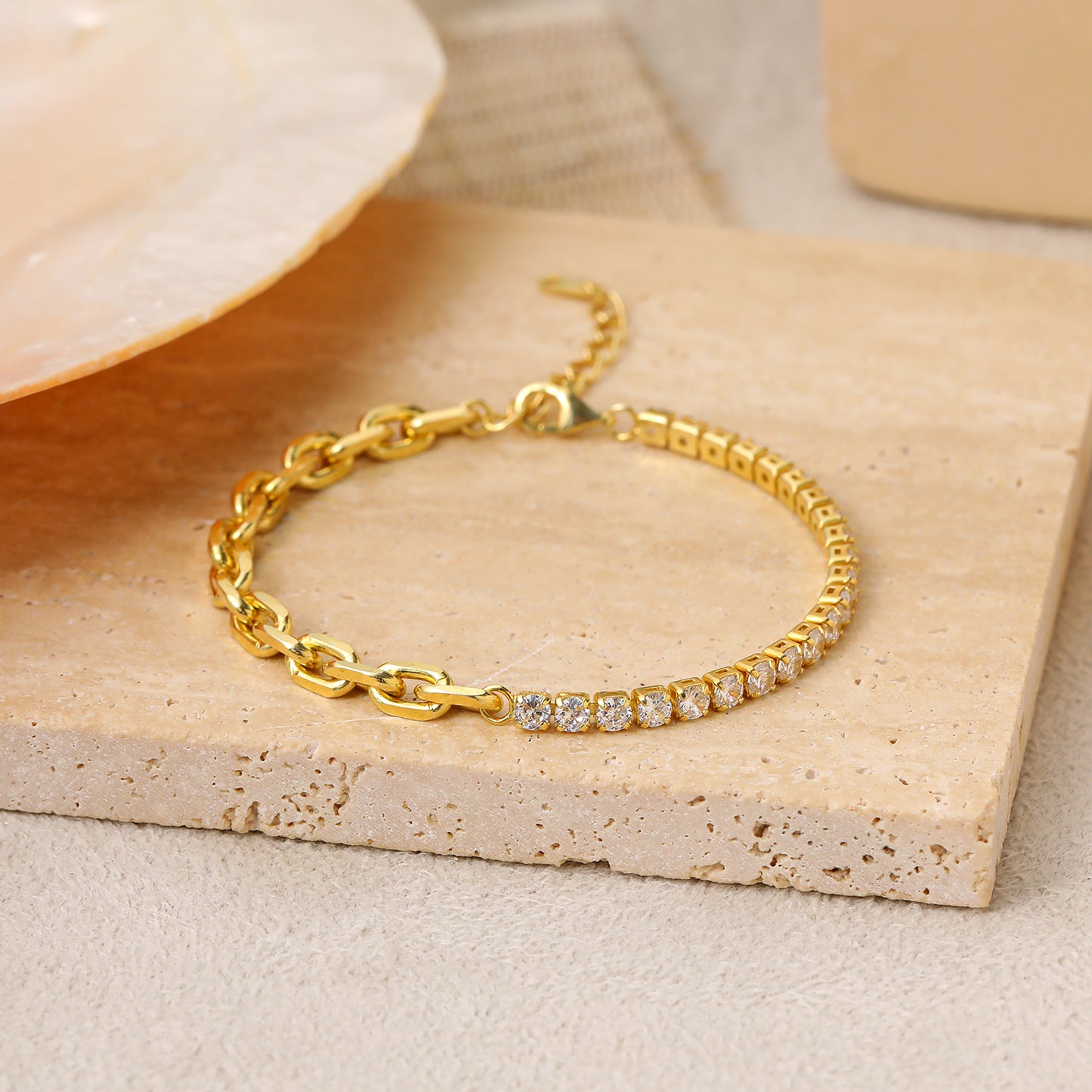 Simple Hollow Chain CZ Montage 925 Sterling Silver Bracelet
