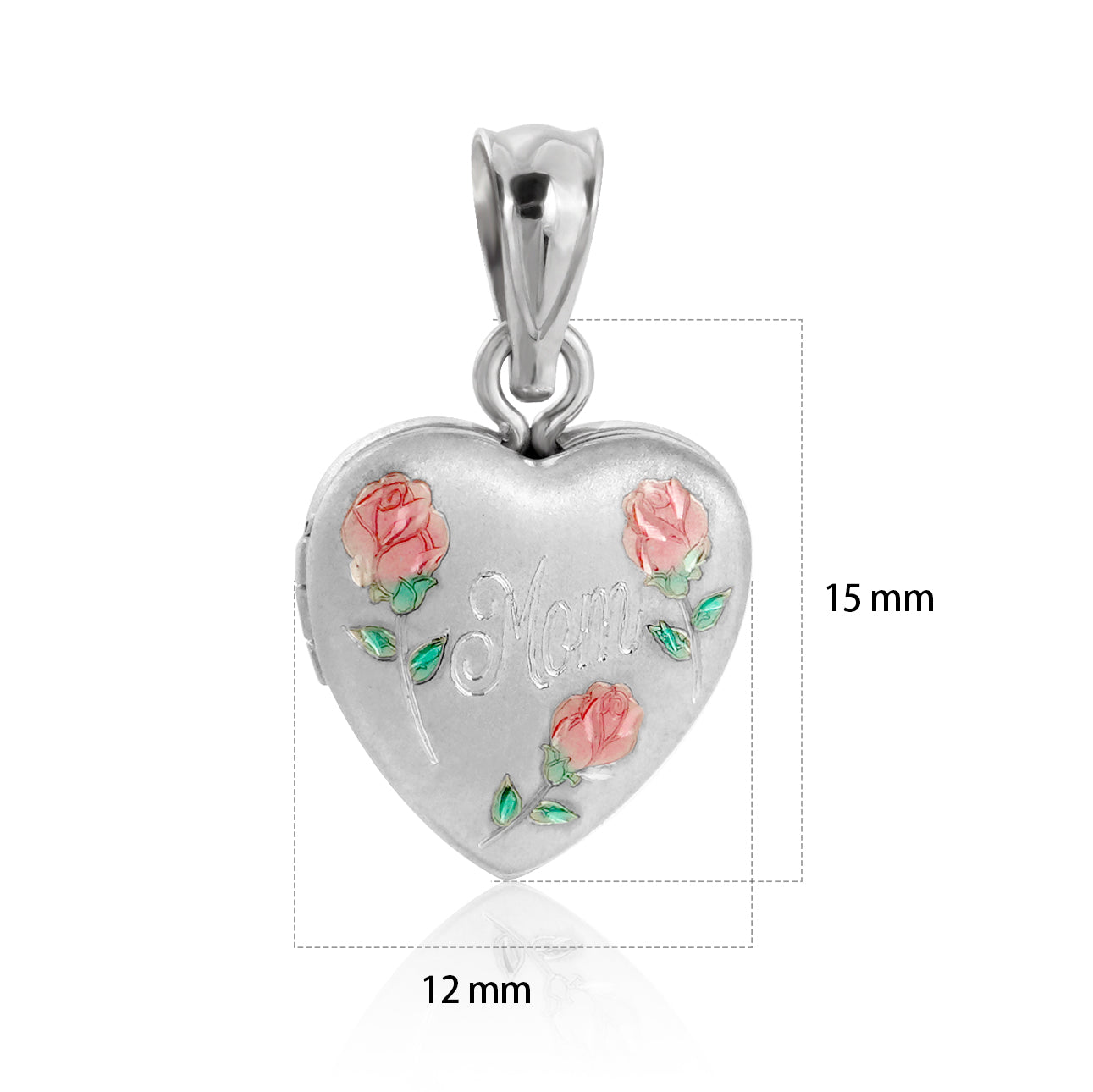 Gift Red Rose Flower Mother's Day Heart 925 Sterling Silver Locket Necklace Pendant