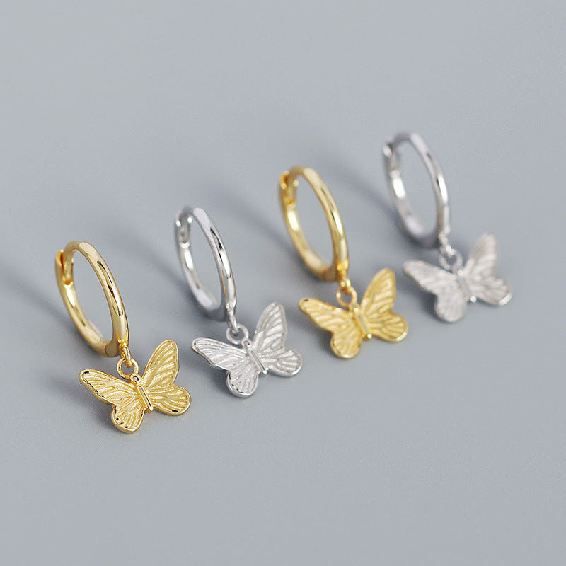 Mindful Butterfly Flying CZ 925 Sterling Silver Hoop Earrings