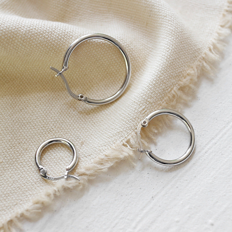 Minimal geometric hollow circular rings S925 pure silver earrings