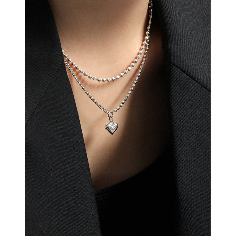 Mindful Asymmetry Chain Love Heart 925 Sterling Silver Necklace