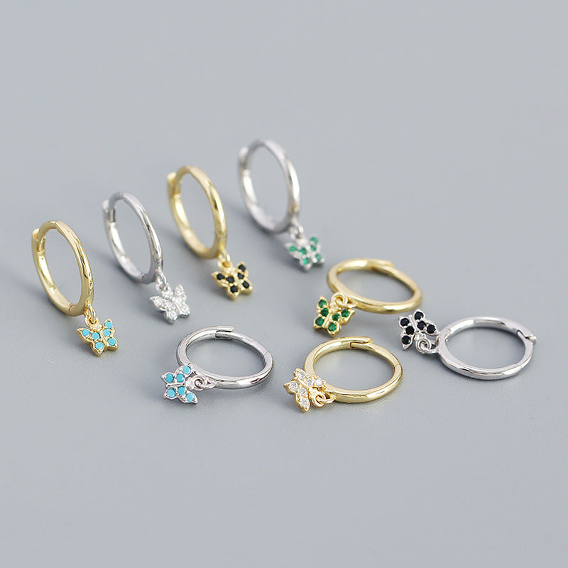 Mindful Mini CZ Flying Butterfly 925 Sterling Silver Hoop Earrings