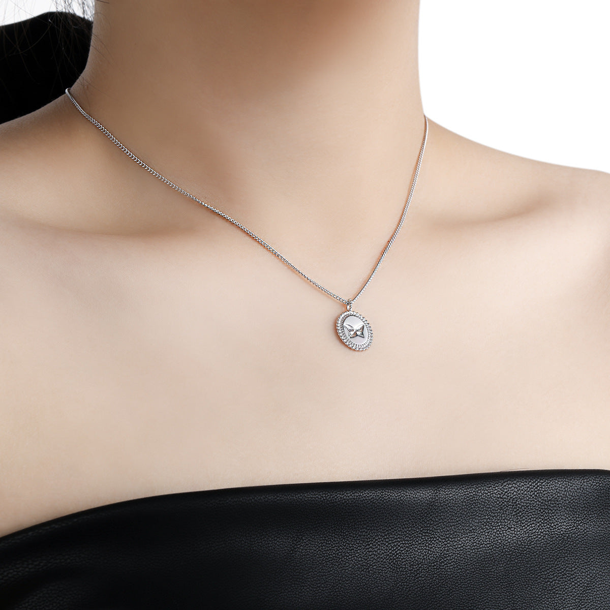 Anniversary Oval Butterfly Oval Signet 925 Sterling Silver Necklace