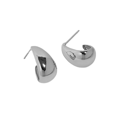 minimalist and versatile geometric oval smooth texture S925 pure silver ear nail female