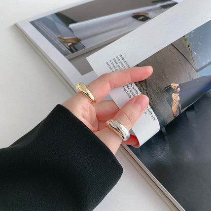 fashion personality simple ring ins geometric exaggeration elliptical smooth S925 pure silver ring for women