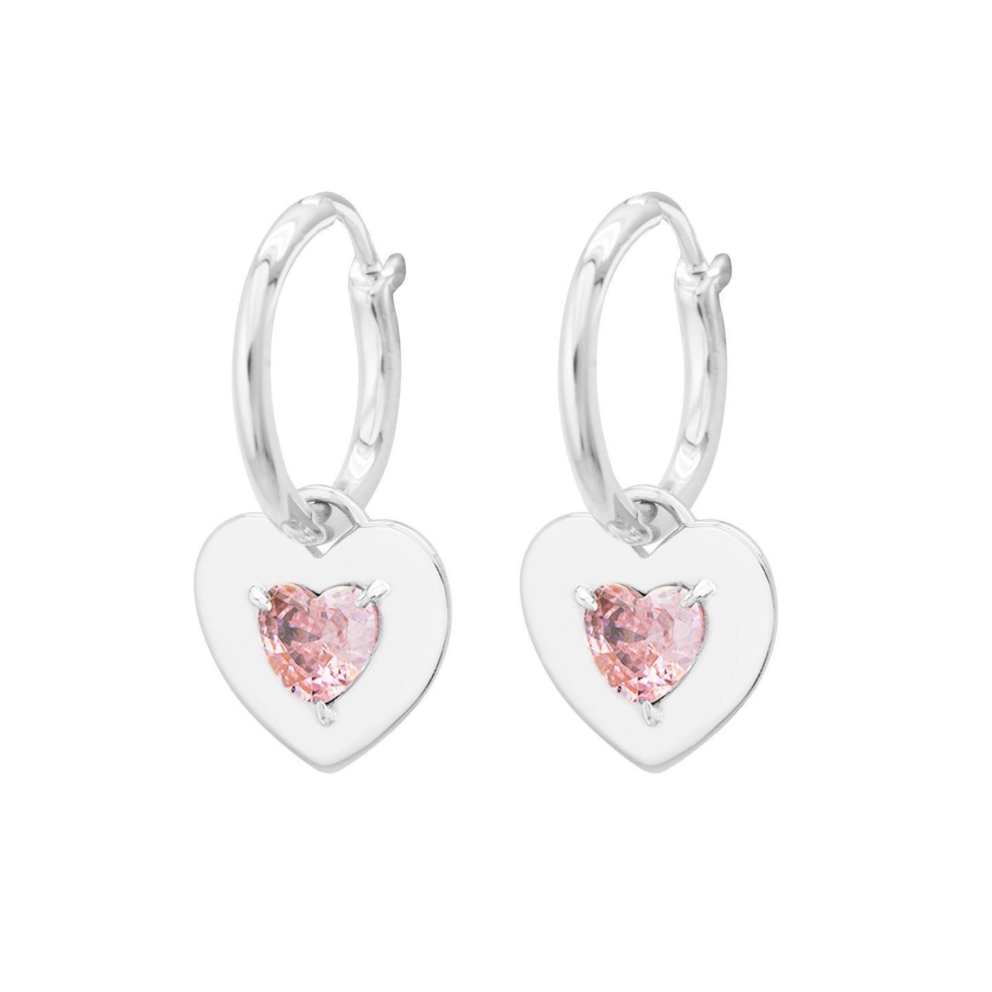 Mindful Two Sides wearing styles Pink CZ Heart Love 925 Sterling Silver Hoop Earrings