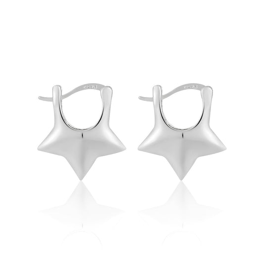 Girl Cute Mini Star 925 Sterling Silver Hoop Earrings