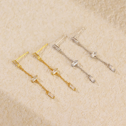 Lady Elegant Baguette CZ Tassels 925 Sterling Silver Dangling Earrings