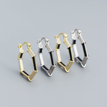Fashion Geometry CZ Hexagon 925 Sterling Silver Hoop Earrings