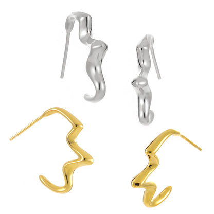 Geometry Irregular Electrocardiogram 925 Sterling Silver Hoop Earrings