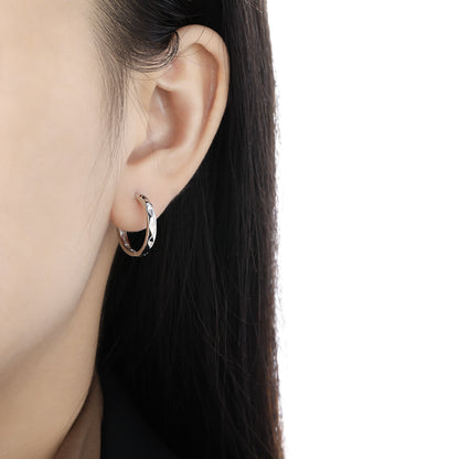 Office Causal Rhombus Carved 925 Sterling Silver Hoop Earrings