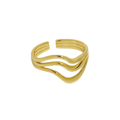 simple and versatile, wavy line texture S925 pure silver open ring for women