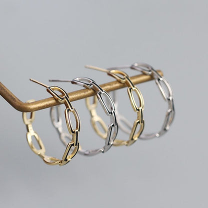 Simple Geometry Hollow Chain C Shape 925 Sterling Silver Hoop Earrings