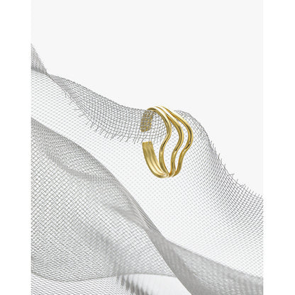 simple and versatile, wavy line texture S925 pure silver open ring for women