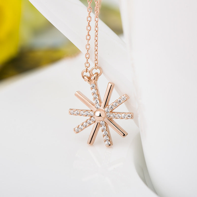 Mindful Sun Flower White/Rose Micro Setting 925 Sterling Silver Lucky Necklace