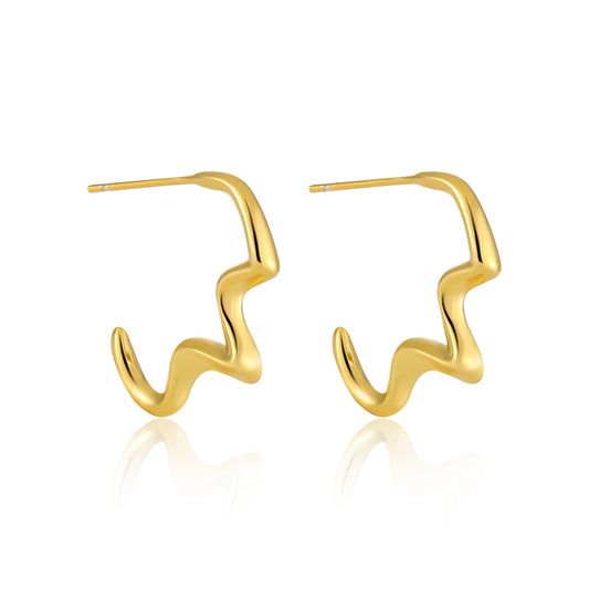 Geometry Irregular Electrocardiogram 925 Sterling Silver Hoop Earrings