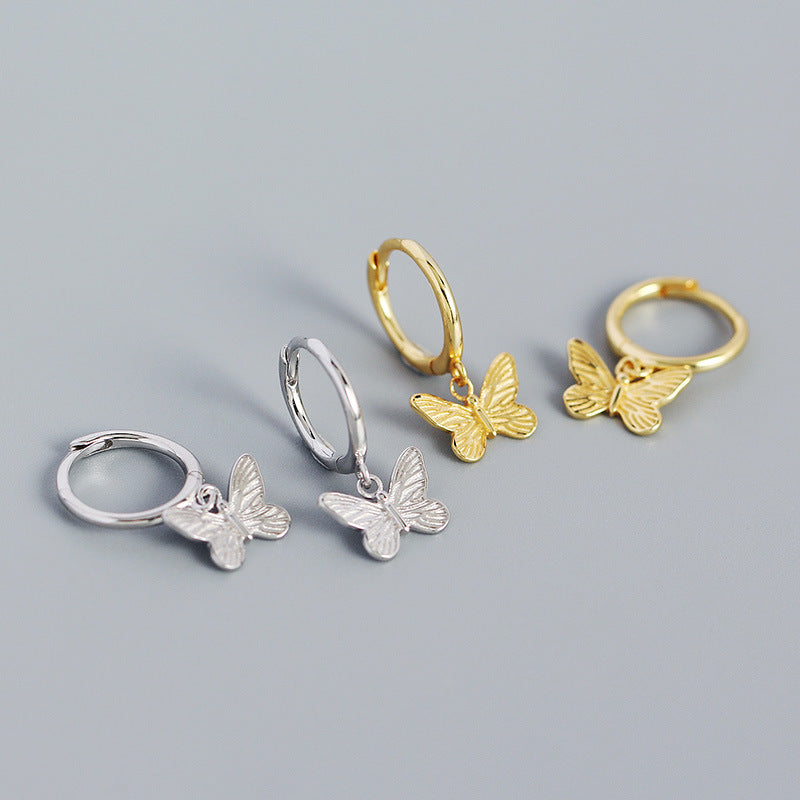 Mindful Butterfly Flying CZ 925 Sterling Silver Hoop Earrings