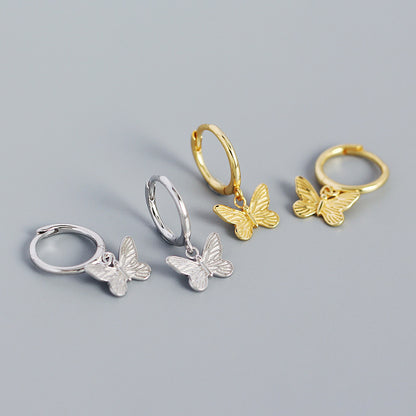 Mindful Butterfly Flying CZ 925 Sterling Silver Hoop Earrings