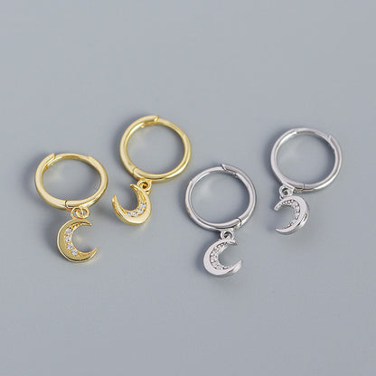 Mindful CZ Crescent Moon 925 Sterling Silver Hoop Earrings