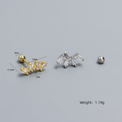 Office Geometry Sectors CZ 925 Sterling Silver Screw Stud Earrings